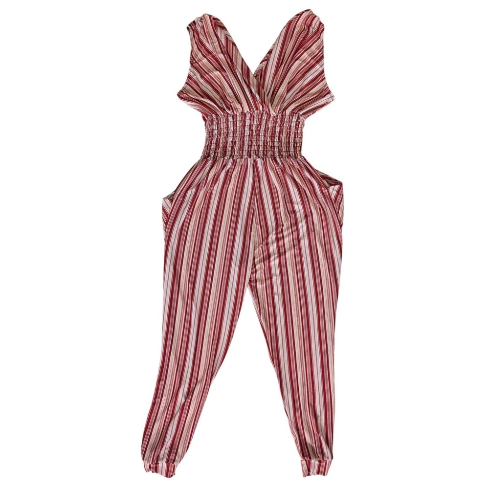 Red Cream Retro Stripe Romper Stretchy Sleeveless Comfy Lightweight‎